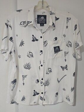 Lurking Class by Sketchy Tank Tattoo Flash Button Up Shirt White Size M